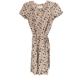 LOFT Beige Mini Dress with Navy Floral Print